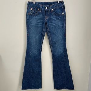 True Religion Joey Flare Bootcut Jeans Low-Rise with distressed-worn hem Size 28